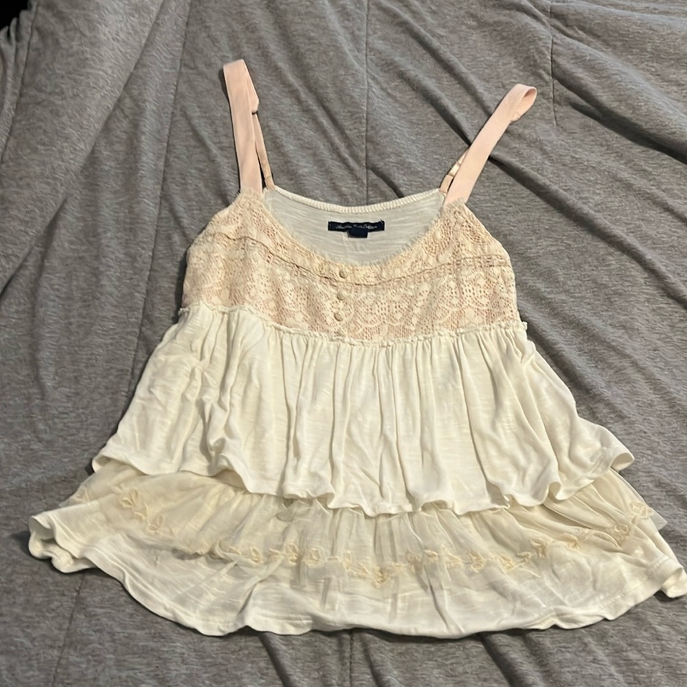 Cream and pink small layered tank top
